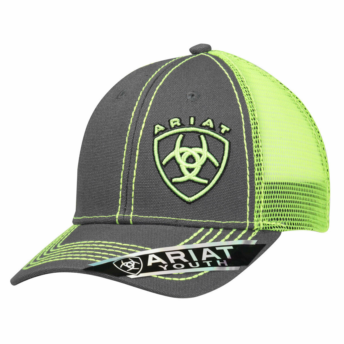 Ariat Youth Unisex Lime Green Signature Logo Snapback Ball Cap 1514323