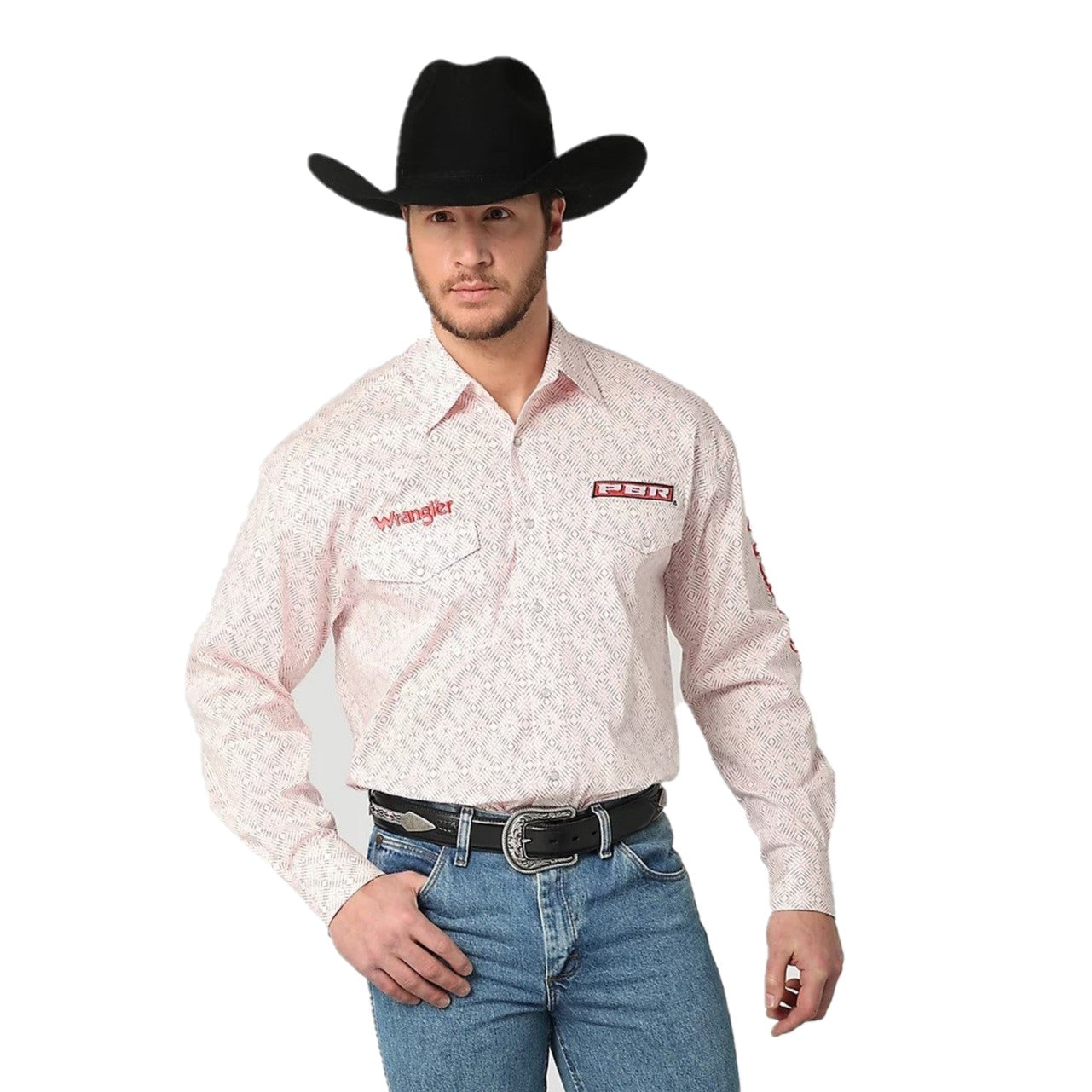 Wrangler® Men's PBR® Long Sleeve Red Geo Snap Shirt 112316683 – Wild ...