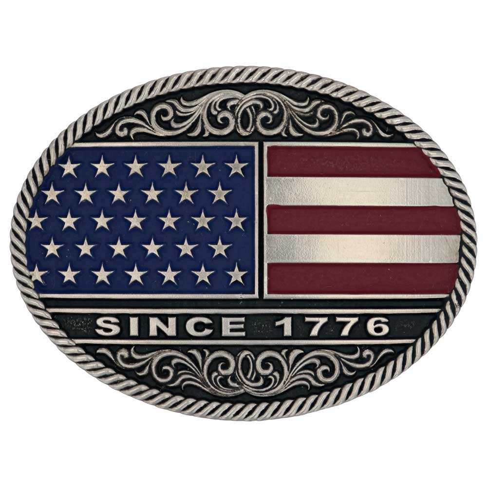 Montana Silversmiths Trimmed American Flag Attitude Belt Buckle A867