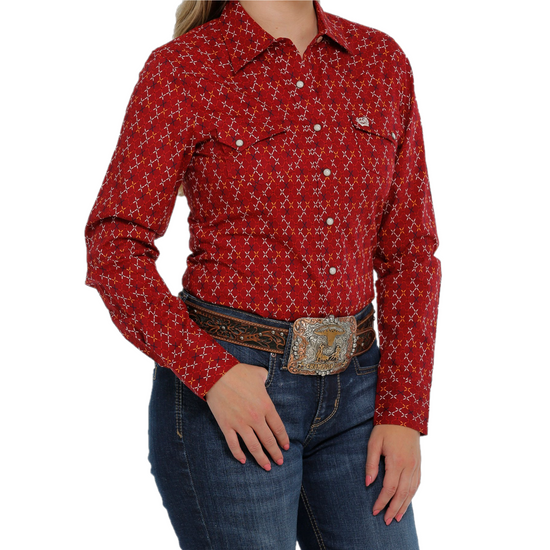 Cinch® Ladies Criss Cross Red Button Down Shirt MSW9201036