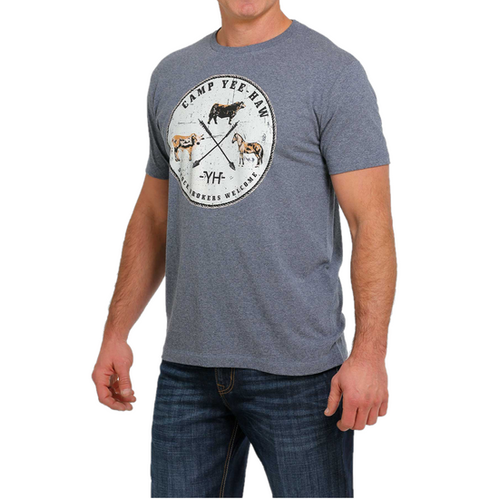 Cinch® Men's "Camp Yee-Haw" Graphic Heather Blue T-shirt MTT1690543