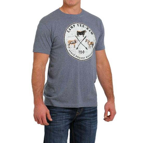 Cinch® Men's "Camp Yee-Haw" Graphic Heather Blue T-shirt MTT1690543