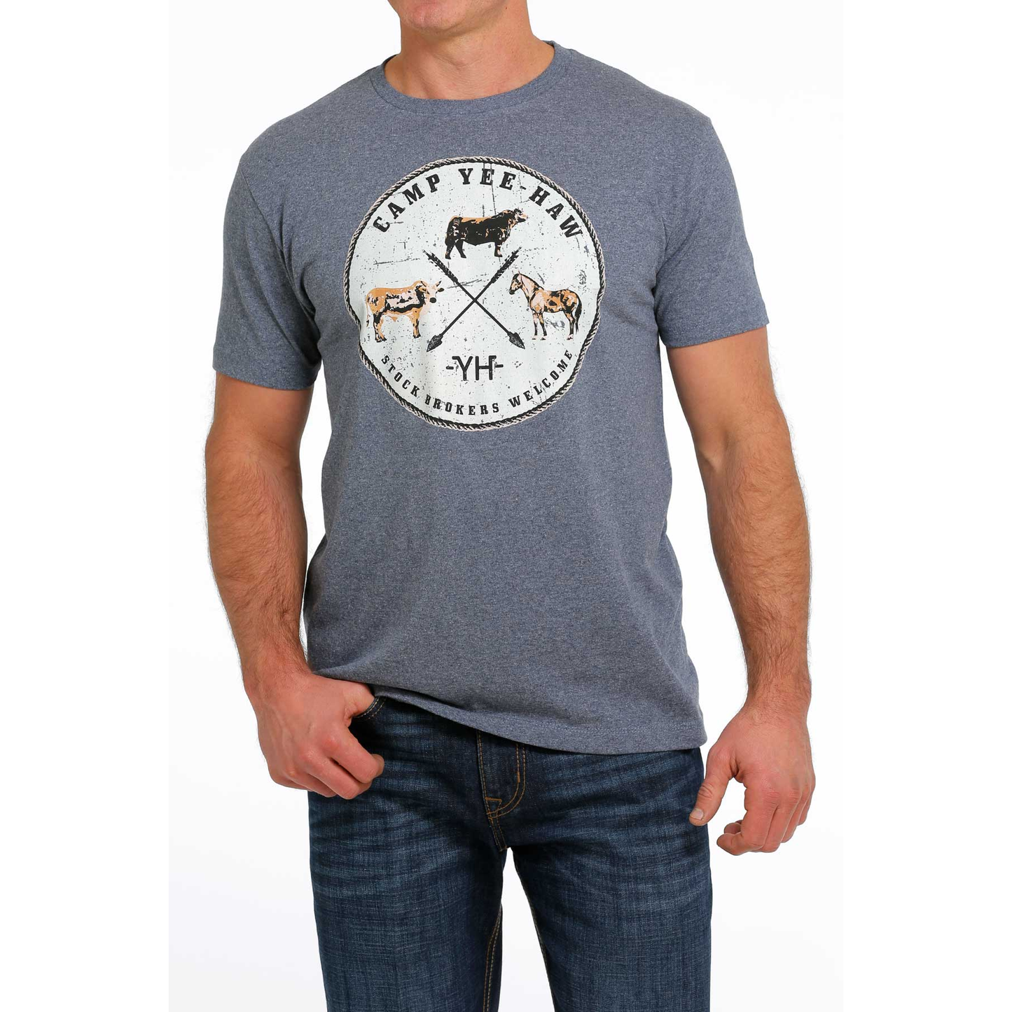 Cinch® Men's "Camp Yee-Haw" Graphic Heather Blue T-shirt MTT1690543