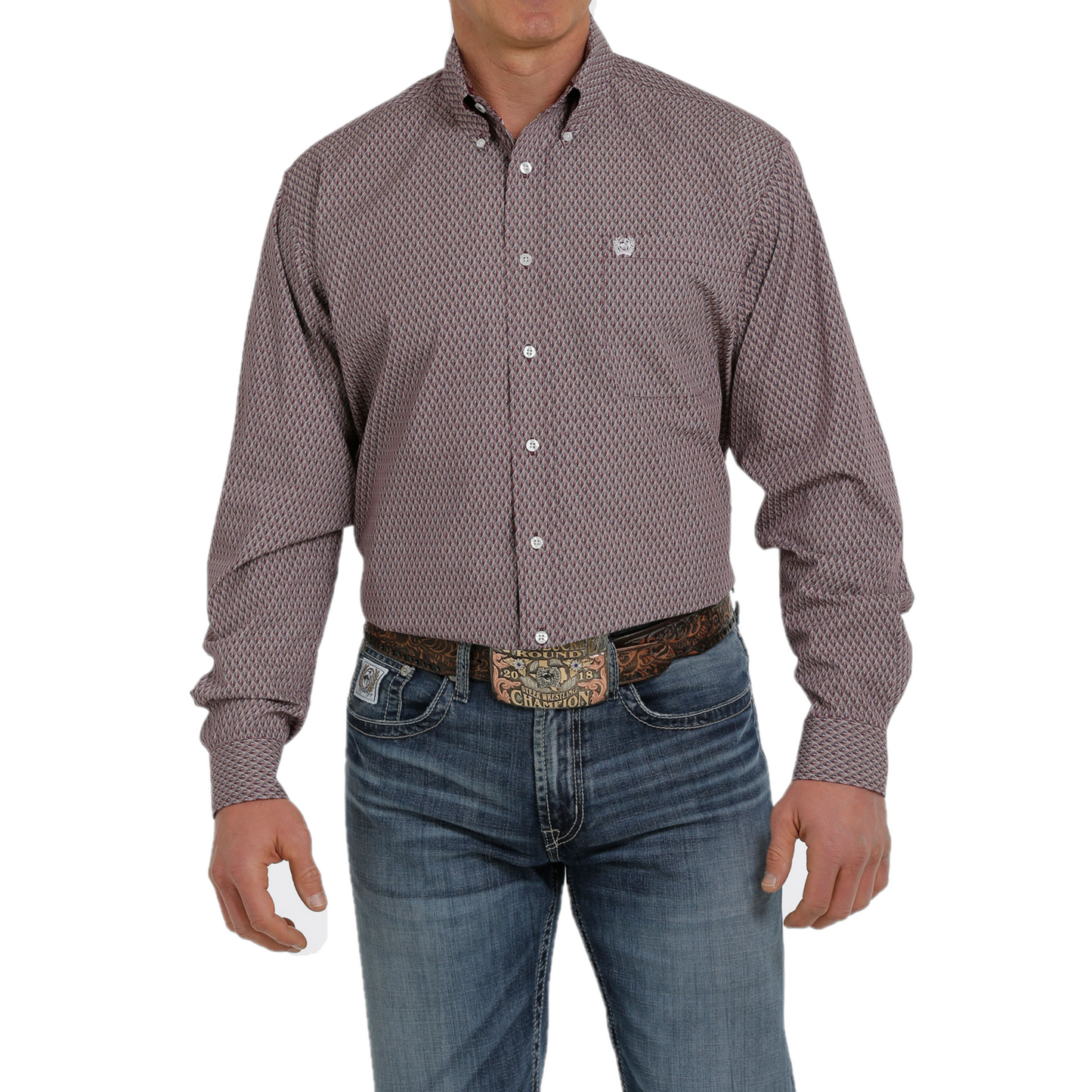 Men's White Diamonds Long Sleeve Grey Western Shirt