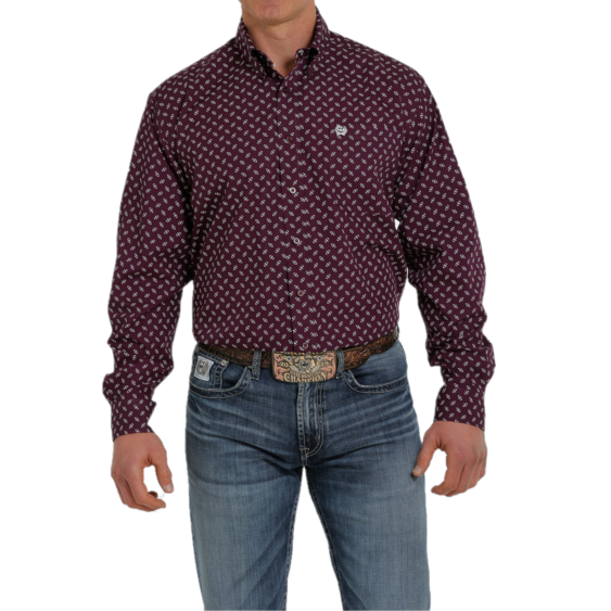 Cinch® Men's Geo Print Purple & White Button Down Shirt MTW1105351