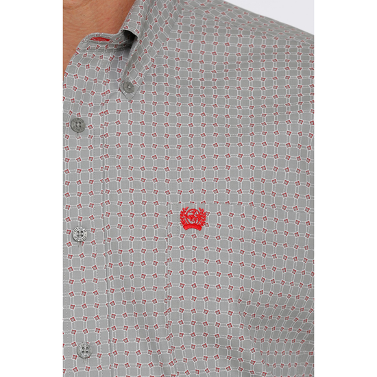 Cinch® Men's Grey & White Geometric Print Button Down Shirt MTW1105399