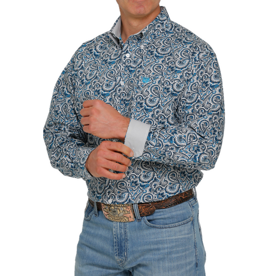 Cinch® Men's Navy & White Paisley Pattern Button Down Shirt MTW1105401