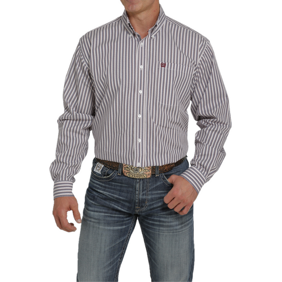 Cinch® Men's White Geometric Striped Button Down Shirt MTW1105429