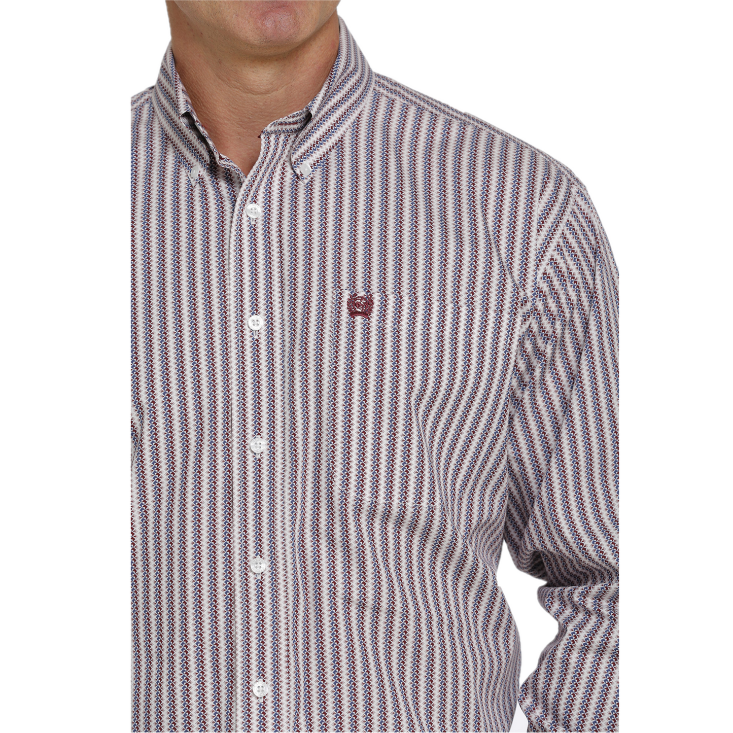 Cinch® Men's White Geometric Striped Button Down Shirt MTW1105429