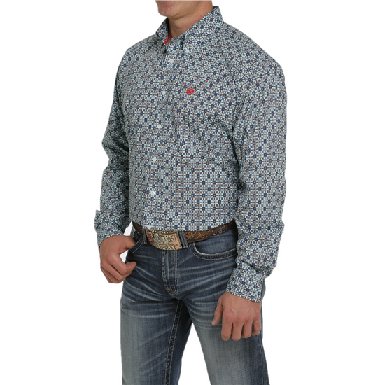 Cinch® Men's Light Blue Geometric Printed Button Down Shirt MTW1105434