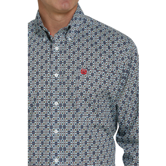 Cinch® Men's Light Blue Geometric Printed Button Down Shirt MTW1105434