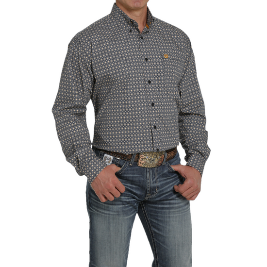 Cinch® Men's Geometric Print Navy Button Down Shirt MTW1105449