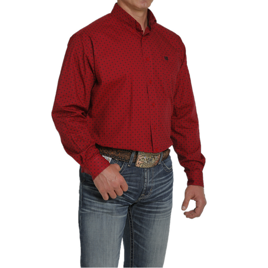 Cinch® Men's Red Geometric Diamond Pattern Button Up Shirt MTW1105460