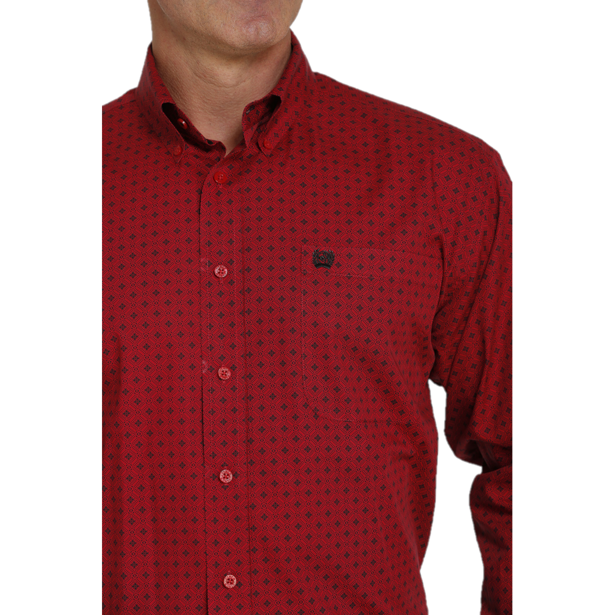 Cinch® Men's Red Geometric Diamond Pattern Button Up Shirt MTW1105460