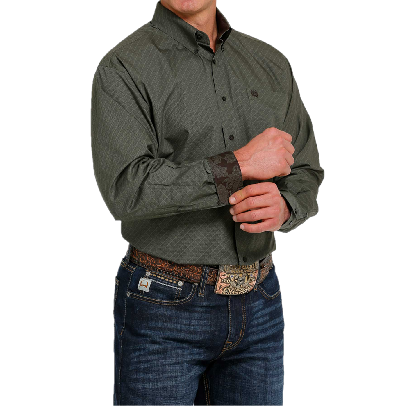 Cinch® Men's Green Checkered Print Button Down Shirt MTW1105488