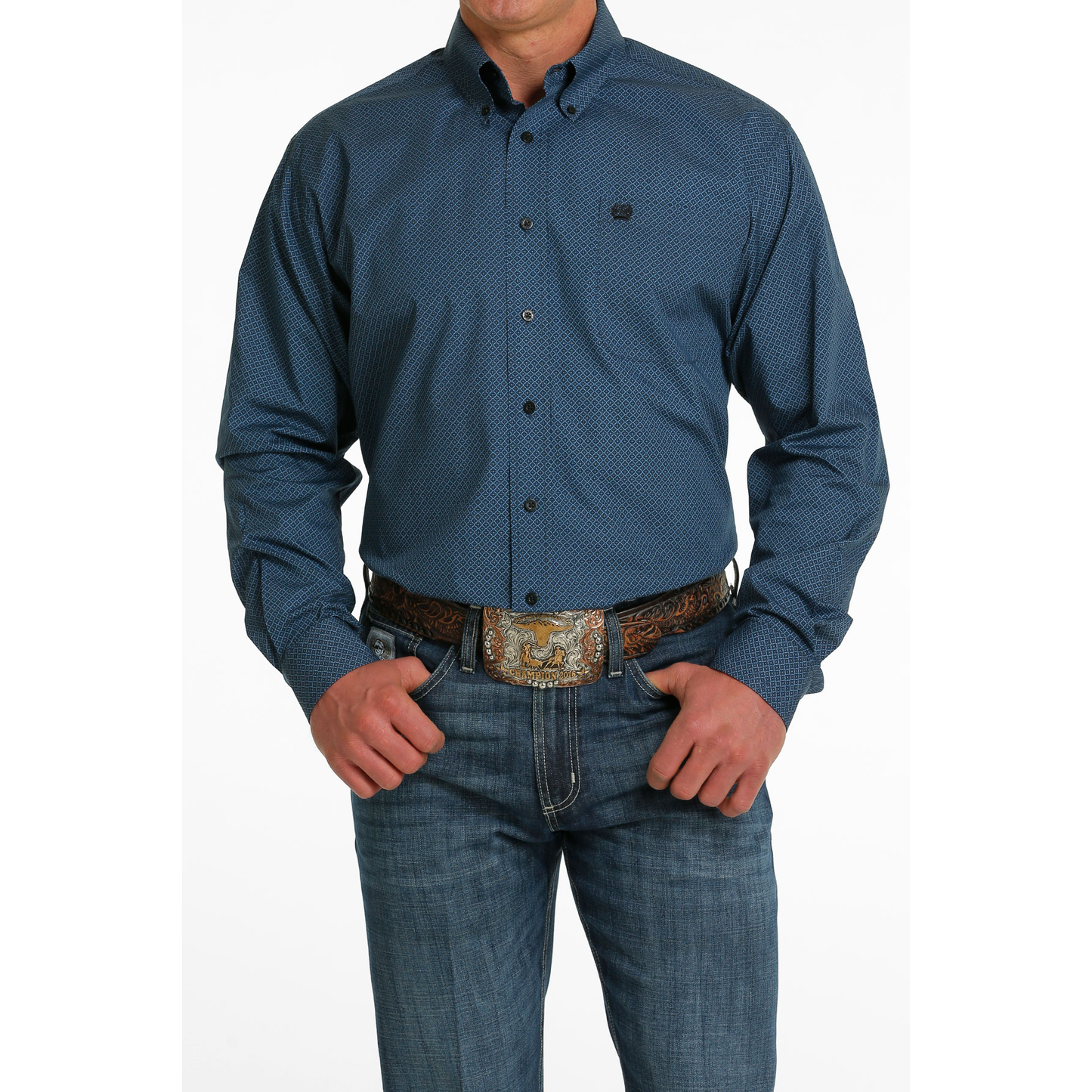 Cinch® Men's Diamond Printed Blue Button Down Shirt MTW1105510