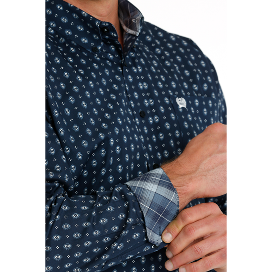 Cinch Men's Navy Circle Print Button Down Shirt MTW1105695