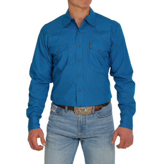 Cinch® Men's Blue Checkered Modern Fit Snap Down Shirt MTW1303059