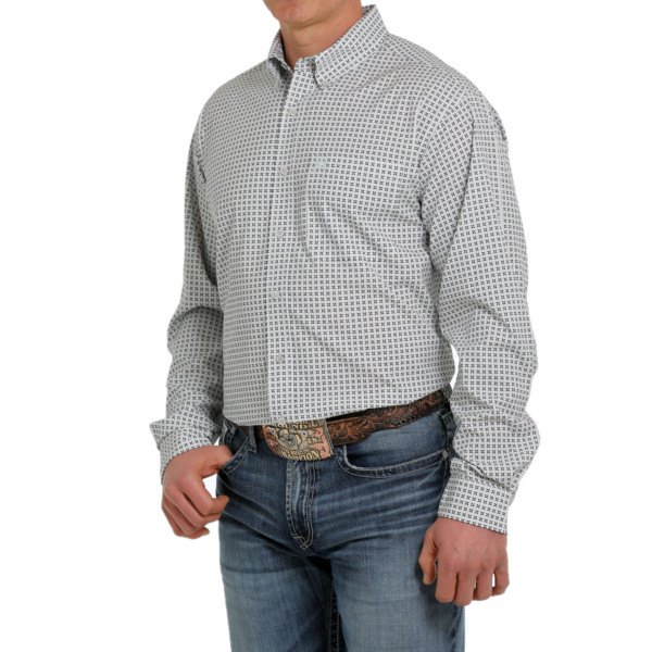 Cinch® Men's Grey & Teal Geometric Print Long Sleeve Shirt MTW1862004