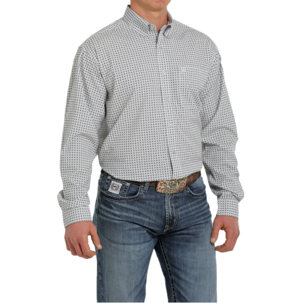 Cinch® Men's Grey & Teal Geometric Print Long Sleeve Shirt MTW1862004