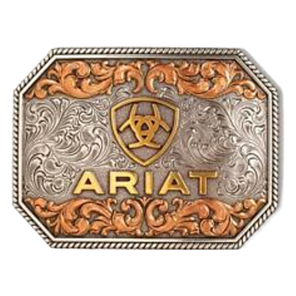 Ariat Tri-Tone Raised Logo Rectangle Belt Buckle A37054