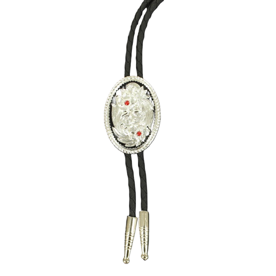 M&F Western Double S Western Sliver With Red Stone Bolo Tie 22614