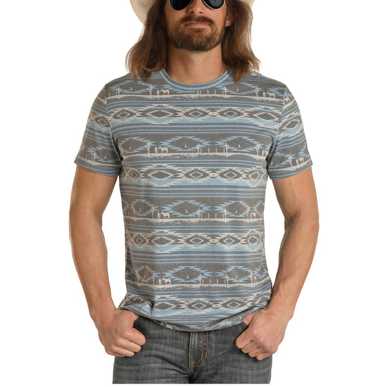 Rock & Roll Denim Men's Dale Brisby Blue Western Print Shirt P9-1529