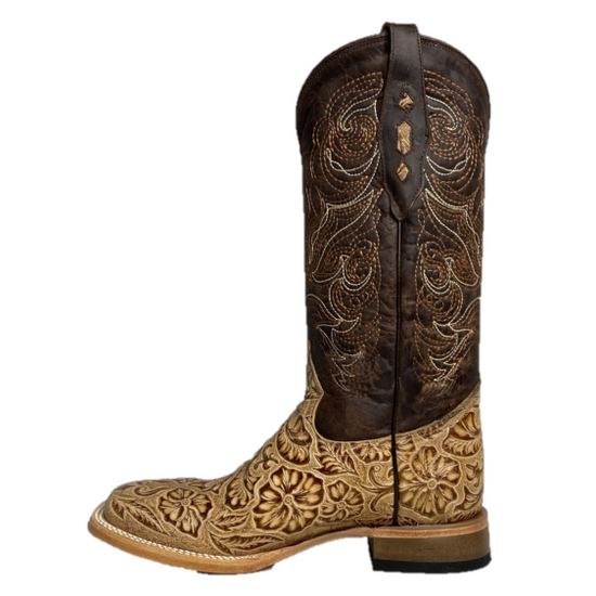 Cowtown® Ladies Oryx Floral Tooled Brown & Tan Square Toe Boots Q452 ...