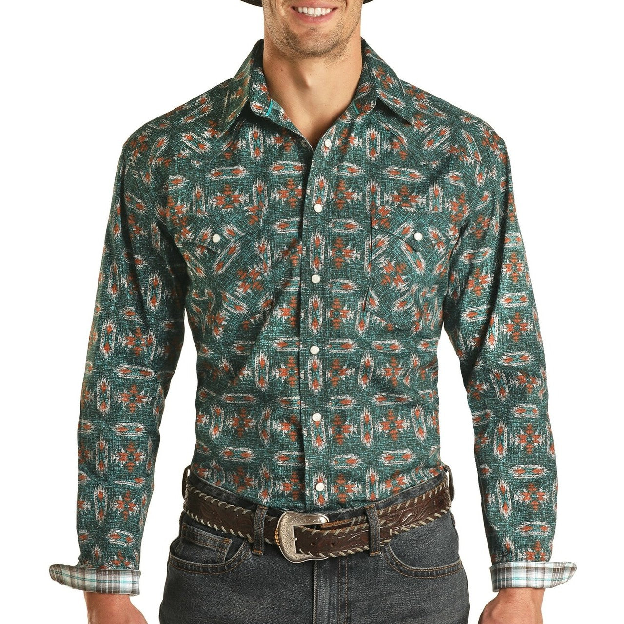 Panhandle Men's Rough Stock Long Sleeve Aztec Print Snap Shirt R0S2493