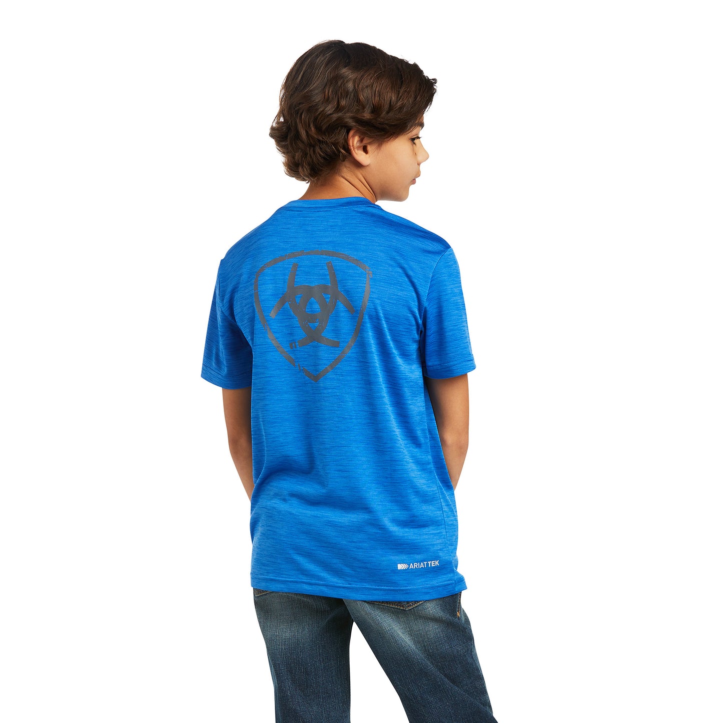 Champion Boys Short Sleeve Logo Tee Shirt, Bozzetto Blue Script, 4
