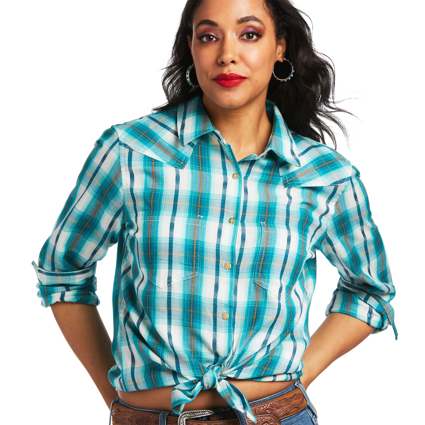 Ariat® Ladies REAL Billie Jean Blue Plaid Button Up Shirt 10039890