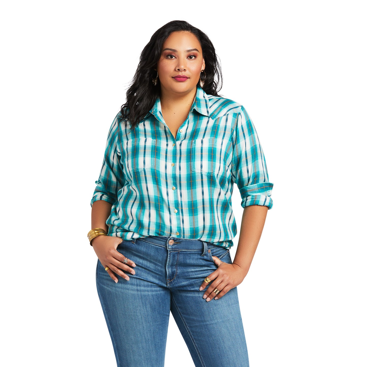 Ariat® Ladies REAL Billie Jean Blue Plaid Button Up Shirt 10039890