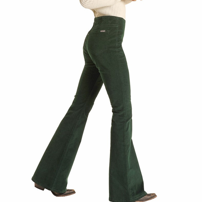 Rock & Roll Denim Bargain Button Bell High-Rise Green Flare Jeans