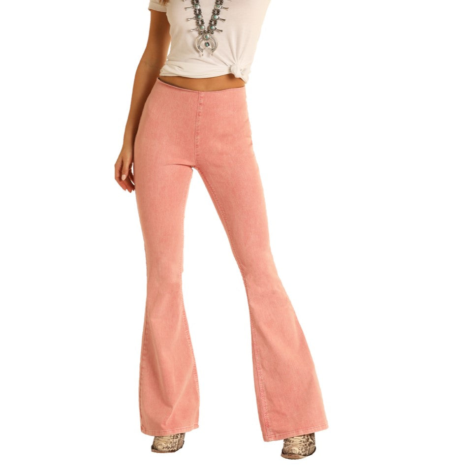 Women's High Rise Extra Stretch Bell Bottom Jeans - Rose