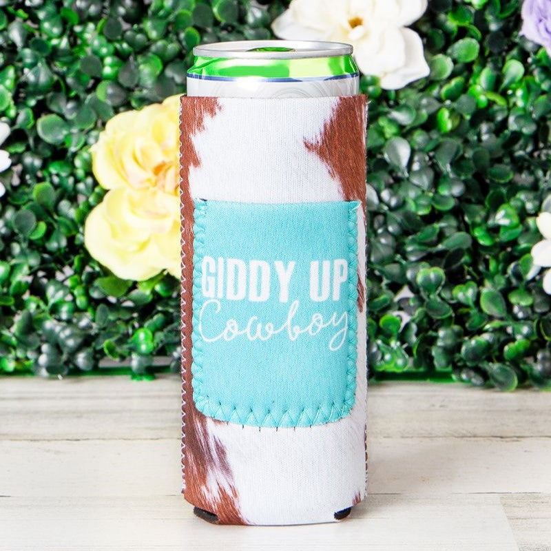 Peachy Keen Giddy Up Cowboy Cow Print Slim Can Koozie 81071SC – Wild ...