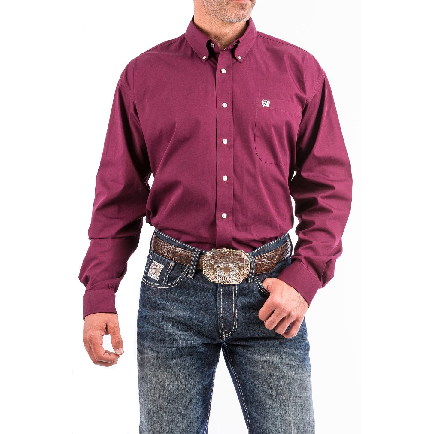 Cinch Men's Long Sleeve Solid Button Down Shirt - Red